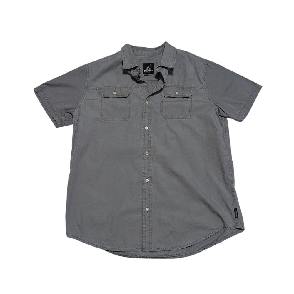 PrAna Barekur Short Sleeve Shirt Button Down Gray Collared Mens Large Gorpcore
